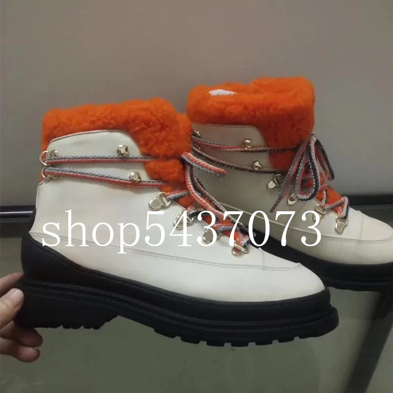 Женская кожаная шерстяная обувь Брендовая дизайнерская женская повседневная обувь на толстой подошве дизайнерские женские нескользящие ботинки на шнуровке на плоской подошве - Цвет: Оранжевый