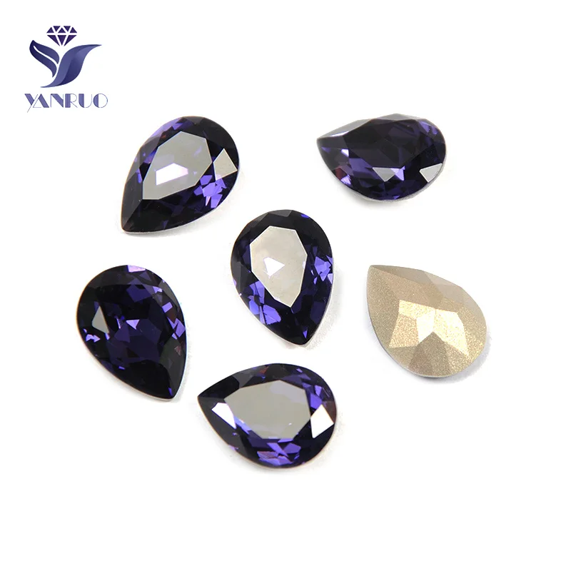 Purple Velvet Yanruo, 4320, свисающие стеклянные стразы для рукоделия, камни, точка назад, алмазные каплевидные камни, кристаллы для одежды - Цвет: Purple Velvet