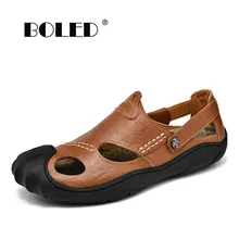 Мужская обувь из натуральной кожи; дышащие сандалии в стиле ретро; нескользящие пляжные сандалии; пляжная летняя обувь для мужчин; Прямая поставка