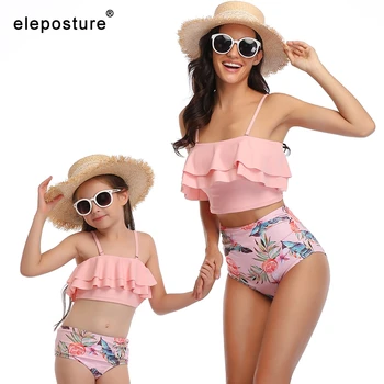 

Mother Daughter Bikini Swimwear Women Ruffle High Waist Swimsuit Mommy And Me Bikini Set Bathing Suit Summer Beach Wear Swimwear