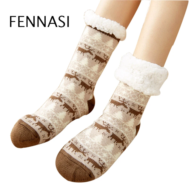 Зимние Бархатные Рождественские теплые носки женские носки теплые домашние Нескользящие интересные носки Harajuku FENNASI