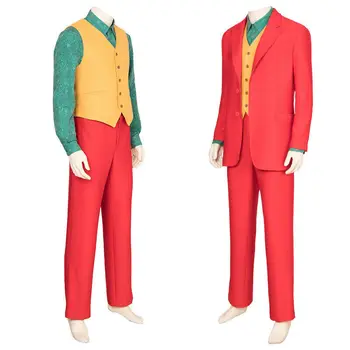 

2019 New Joker Origin Movie Cosplay Joaquin Phoenix Arthur Fleck Costume Batman The Joker Uniform Red Suit Halloween Men Outfit