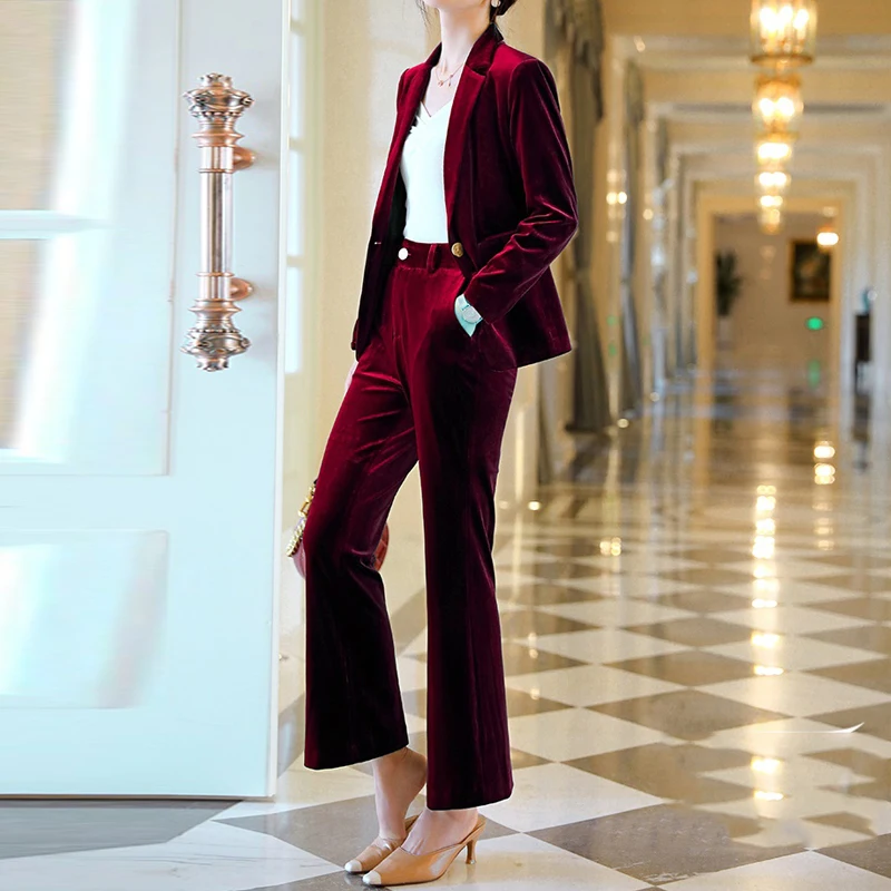 Winter Women Suit Bamboo charcoal Casual Blazer Pant Office Lady Notched Jacket Suits Korean Femme 2 pieces set Plus Size | Женская
