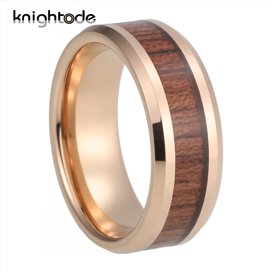 8 мм розовое золото Вольфрам обручальное инкрустация из розового дерева пары