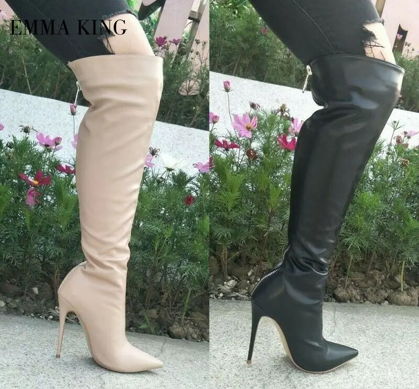 

Sexy Women Over Knee Thigh High Boots Party Stilettos Pointy Toe Back Zip Shoes Female Fashion High Heel Shoes Woman Plus Size