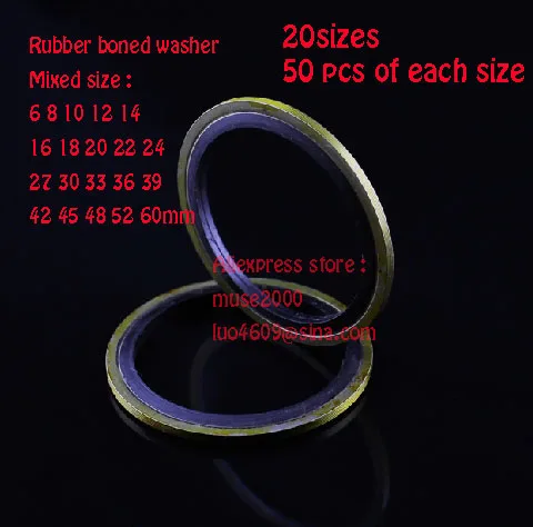 20 sizes*50pcs NBR Rubber boned gasket compound washer oring Nitrile oil resistance seal joint flange bolt nut hydraulic | Обустройство