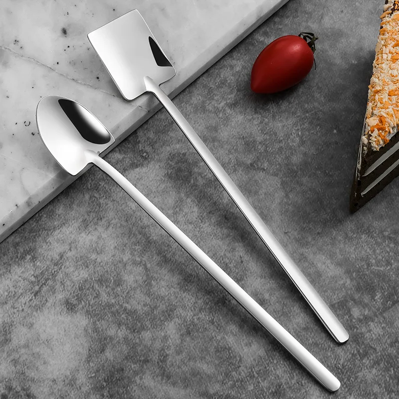 

Stainless Steel Spade Shaped Spoon Tea Spoons Long Handle Ice Cream Dessert Spoon Coffee Stirring Spoon Kitchen Tablewares