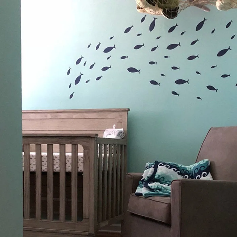 50 Pcs School of Fish Wall Sticker Bathroom Kitchen  Nautical Marine Fish Wall Decal Classroom Toilet Baby Nursery Vinyl Decor (4)