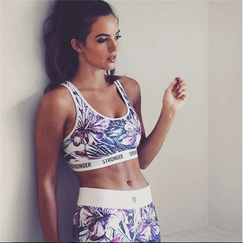 

Women's High Waist Stretch Yoga Wear Sports Running Set 3D Letter Print Bra Vest Top Nine Pants Set Ropa Deportiva Mujer Gym