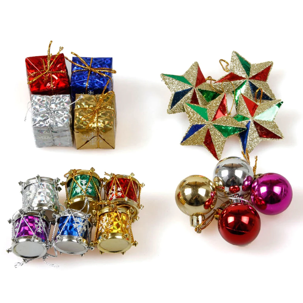 

18Pcs/Set Glitter Pentagram Christmas Balls Carton Christmas Pendant Set Christmas Ball Pentagram Pendant Party Home Decorations