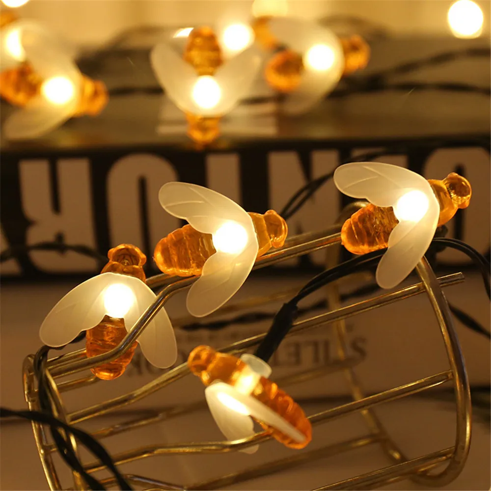 20LED/30LED/40LED Bee Shaped LED String Lights Battery Operated Christmas Garlands Fairy Lights For Holiday Party Garden Decor