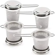 Чайные заварки для рассыпчатого чая [набор из 4] сетчатый ситечко из нержавеющей стали с ручкой и крышкой, многоразовый чай круче для