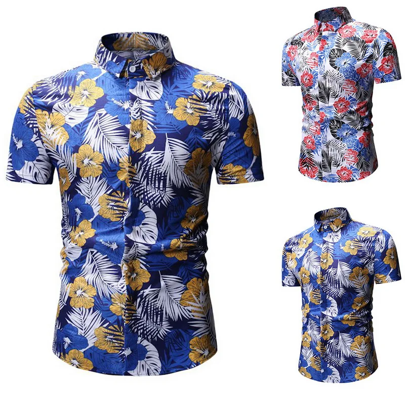 

2020 Mens Shirt New Fashion Summer Casual Men's Slim Fit Short Sleeve Printed Stand Collar Button Shirt Top Blouse Homme Camisas