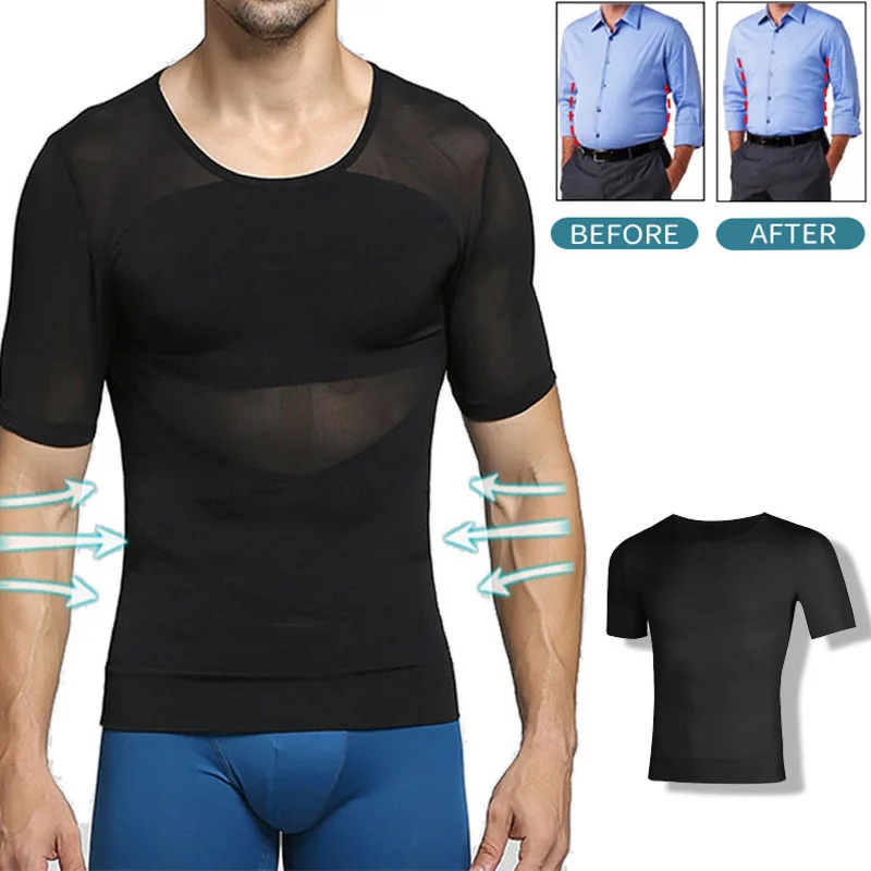 T shirt amincissant pour hommes, chemises de Compression, maillot de