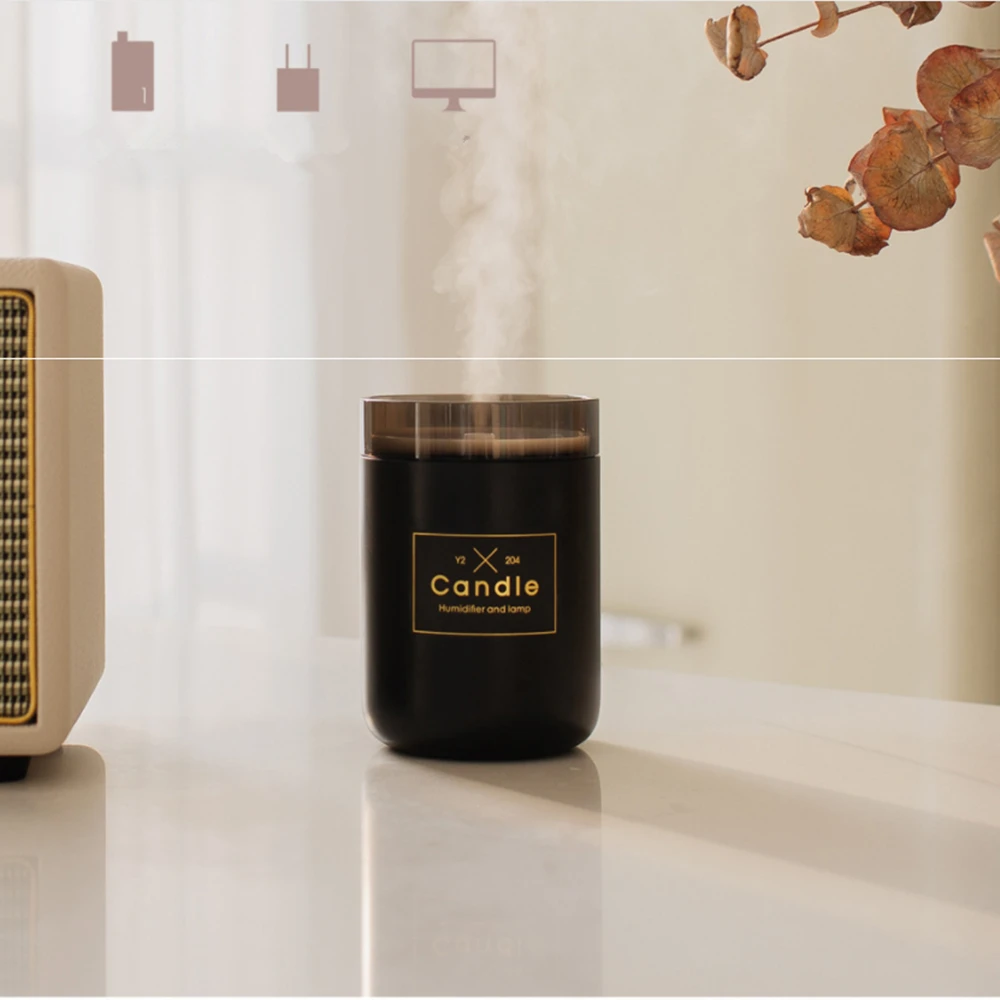 Ultrasonic Air Humidifier Candle Romantic Soft Light USB Essential Oil Diffuser Car Purifier Aroma Anion Mist Maker