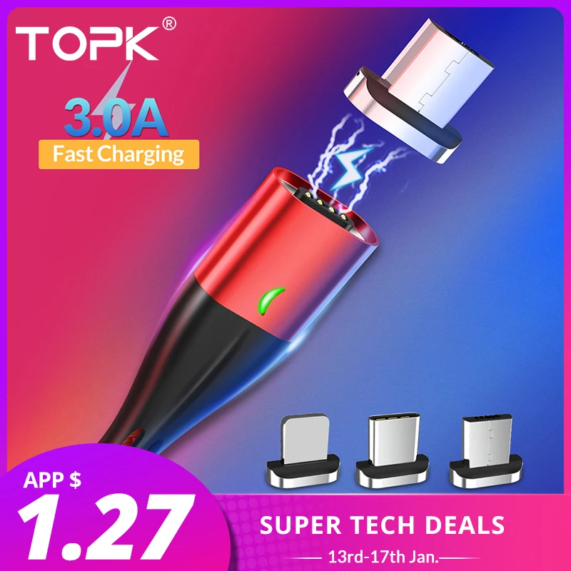  TOPK 1M 2M USB Magnetische Kabel USB Typ C & mi cro USB Kabel Schnelle Lade USBC Kabel für iPhone S