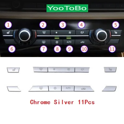 Автомобильный Кондиционер CD пуговицы декоративный чехол с блестками Накладка для BMW F10 F18 F07 F06 F12 F13 5 6 7 серия 5GT Хром ABS - Название цвета: Chrome Silver 11 Pcs