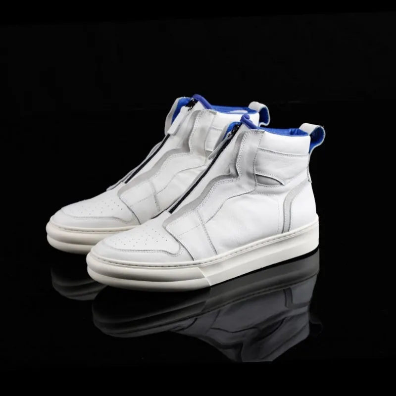 Корейская белая обувь из натуральной кожи в стиле хип-хоп; Мужская модная кожаная обувь на молнии; мужские зимние теплые кроссовки высокого качества