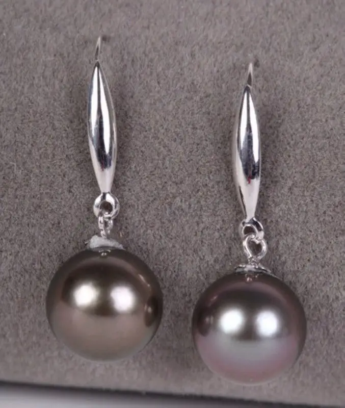 

ROUND 10-11MM AAA BLACK SOUTH SEA PEARL DANGLE EARRING WHITE GOLD