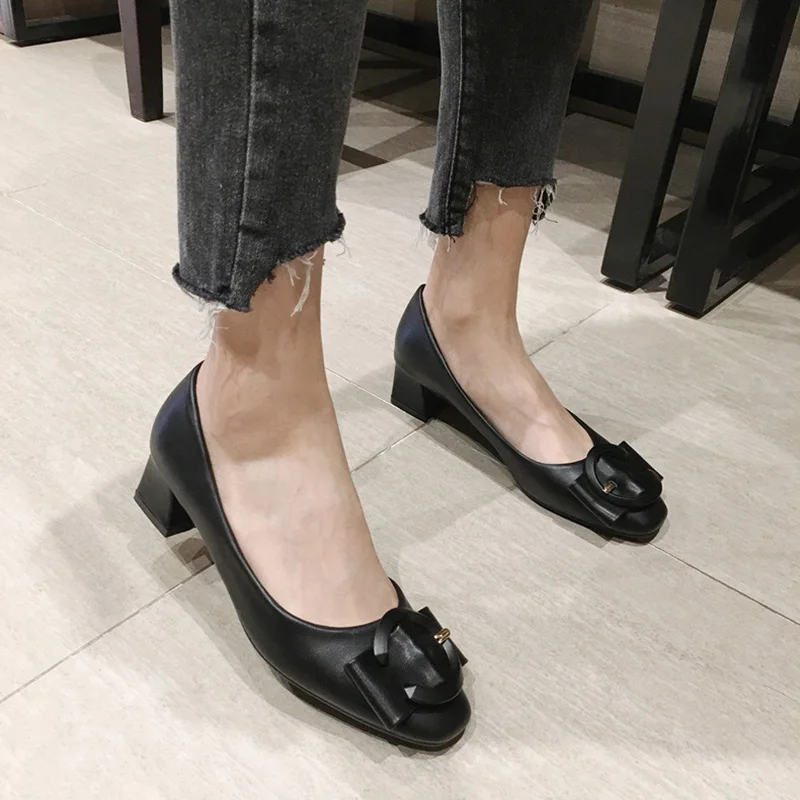 

2020 Spring Summer Shoes Women High Heels Office Ladies Shoes Elegant Woman Party Shoes Square Heels 3.5cm Black Green A2151