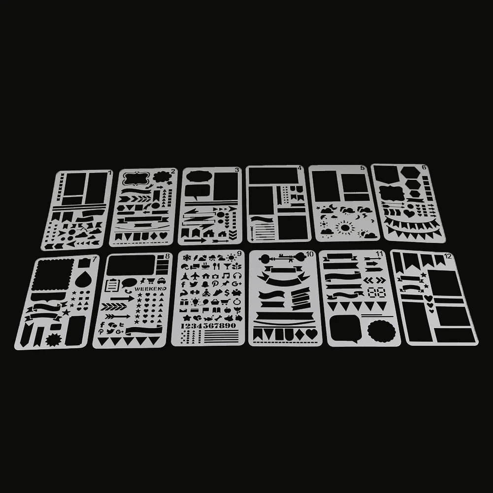 12 디자인 페인팅 템플릿 DIY 레이어링 스텐실 페인팅 스크랩북, 색칠 엠보싱 앨범 장식 카드 템플릿