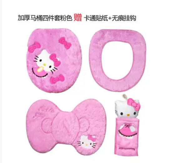 Hello kitty теплое мягкое моющееся сиденье для унитаза Чехол коврик набор для домашнего декора коврик для унитаза чехол для сиденья Крышка для унитаза аксессуары - Цвет: Pink