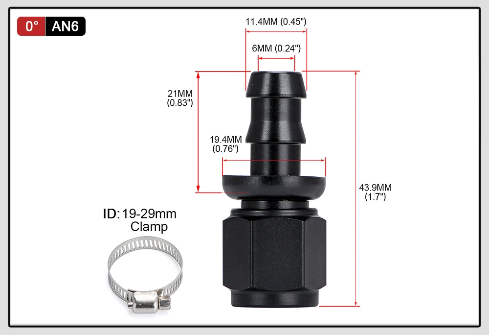 Universal AN6 AN8 AN10 Push-on Hose End Fittings Fuel Oil Cooler Hose Fitting 0 45 90 180 Degree Reusable Connection Adapter
