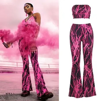 

2019 New Women Off Shoulder Crop Top Pants Set 2 Pieces Korean Clothes Ladies Sexy High Waist Pant Vest Enchanting Set Fashion