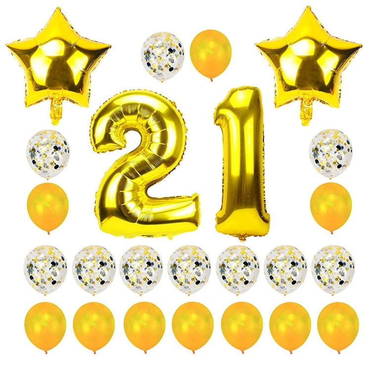 38 шт./компл. розового цвета: золотистый 32 дюймов воздушные шары из фольги в виде цифр 21 лет День рождения Декор гелий надувные Globos 21st