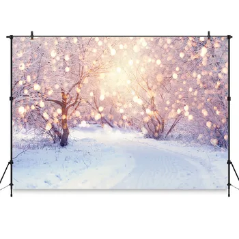 

Neoback Winter Backdrops Froest Snowland Bokeh LIght Photographic Background Christmas Baby Shower Banner for Photo Studio
