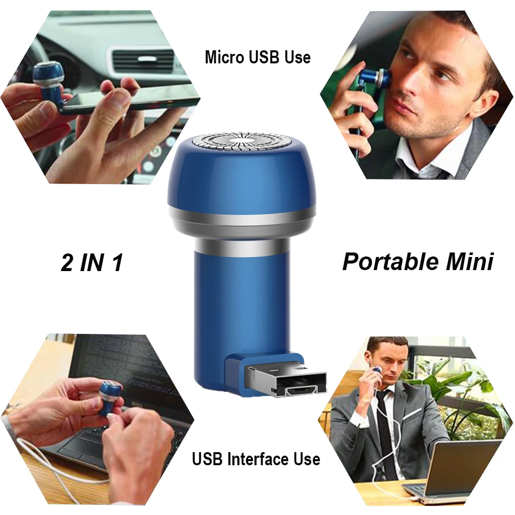 Portable Electric Razor Mini USB+Micro USB Shaver Waterproof Moustache Facial Hair Beard Shaver for Men Women Travel Office