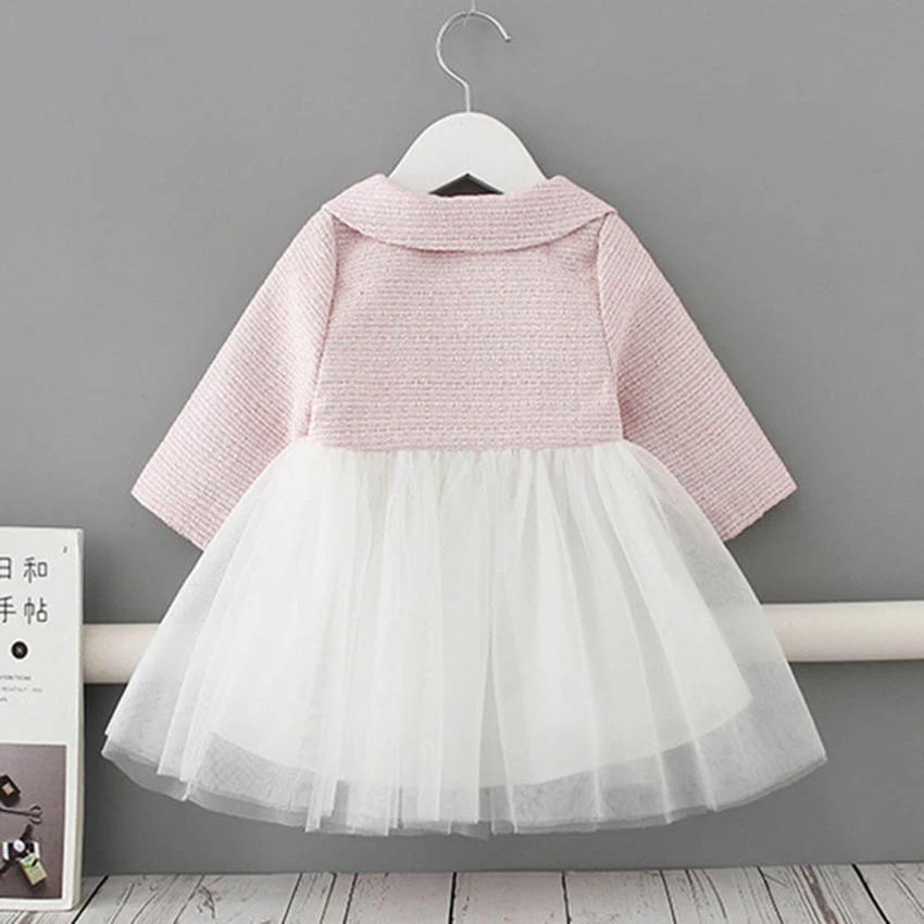 2020 spring new girls dresses for children sweet and cute baby small fragrance wind long-sleeved net yarn princess Dress Mesh