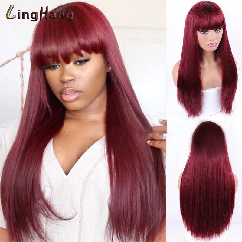 

Linghang Long Straight Hair Synthetic Wig and Fringe Cosplay Costume Wig 9 Colors Suitable for Black / White Women