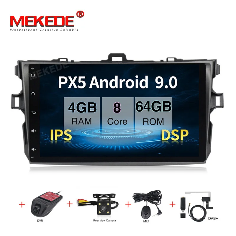 add camera DVR DAB MEKEDE Android 9,0 4+ 64G ips DSP Автомобильный мультимедийный dvd-плеер для Toyota corolla 2007 2008 2009 2010 2011 Автомобильный DVD Радио gps стерео - Цвет: add camera DVR DAB