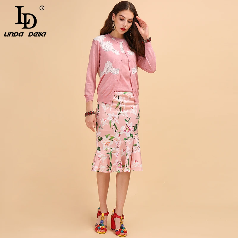 LD LINDA DELLA Fashion Runway Autumn Sets Women's Pink Long Sleeve Coat And Casual Printed Trumpet Mermaid Skirt Two Pieces Set LD LINDA DELLA Fashion Runway Autumn Sets Women's Pink Long Sleeve Coat And Casual Printed Trumpet Mermaid Skirt Two Pieces Set