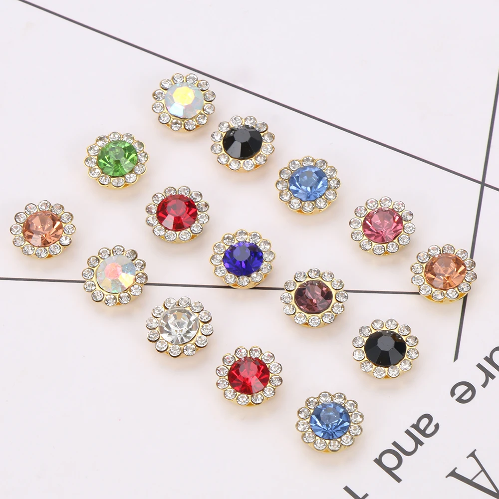 10PCS Flower-shaped Rhinestone Buttons Shiny Crystal Glass Stone Steel Bottom Clothes Decor Sewing Accessories Non Hotfix Sew | Дом и сад