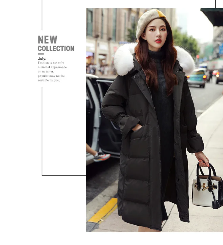 Fashion Mid-length down Feather Cotton-padded Clothes Women's Winter New Style Korean-style Casual Large Fur Collar Thick o