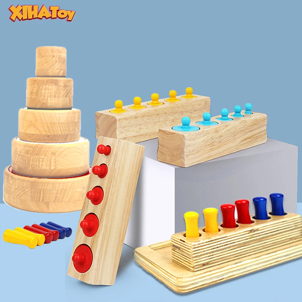 

XIHATOY Baby Montessori Educational Wooden Toys Colorful Socket Cylinder Block Set Children Educational Preschool Early Learning