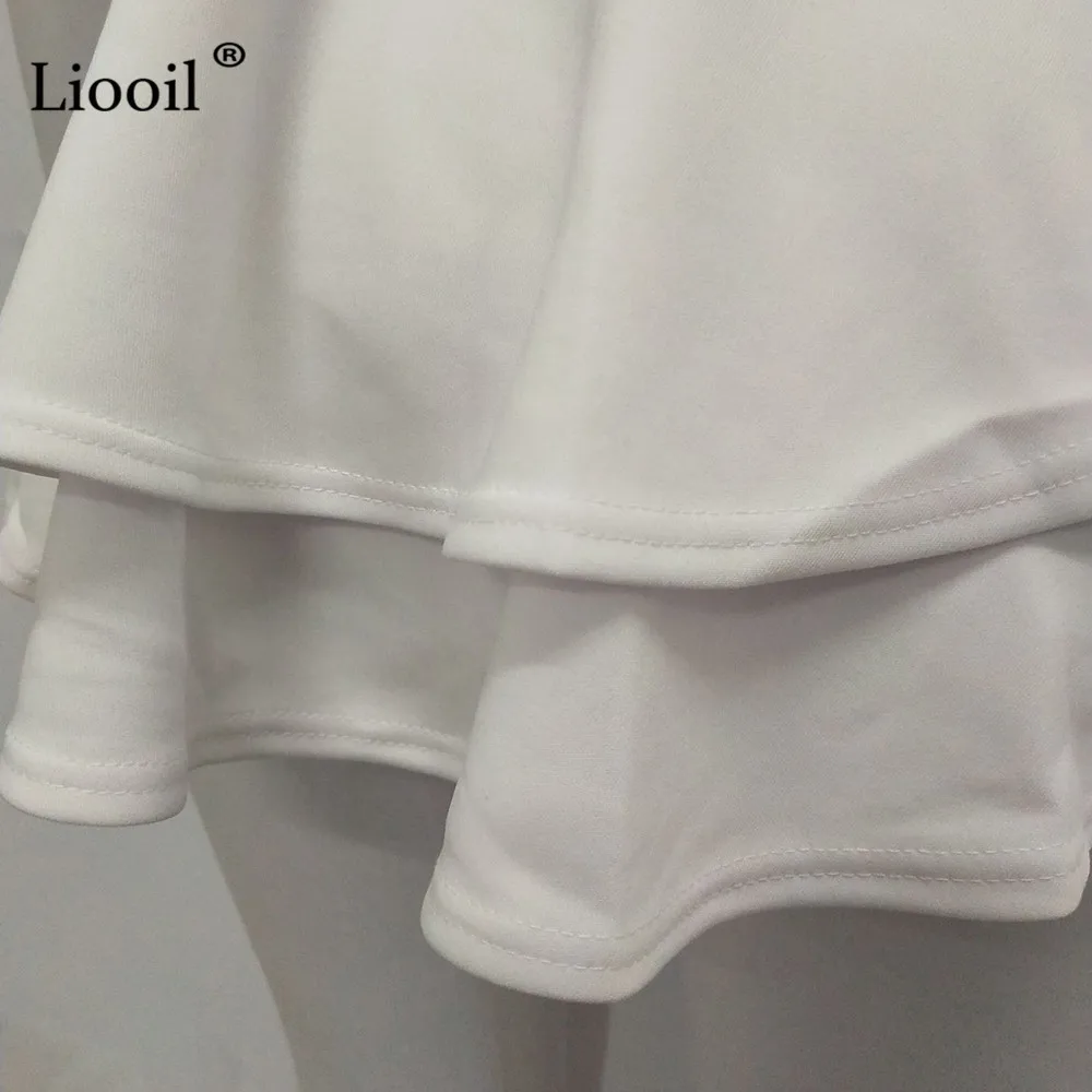 Liooil, черный, белый, комплект из двух предметов, женские Клубные наряды, осень, длинный рукав, v-образный вырез, сексуальное пальто с рюшами и длинные штаны, вечерние костюмы