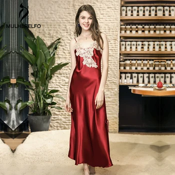 

Lace Stitching Sleepwear Sexy Nightdress Silk Satin Night Dress Sleeveless Camis Nighties V-neck Nightgown Nightwear For Women
