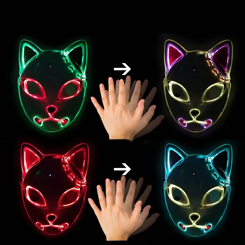 unique halloween costumes New Type Sensor Switch Light up LED Mask Color-changing Funny Party Mask Halloween Cosplay Party Mask Japanese Anime Props funny halloween costumes Cosplay Costumes