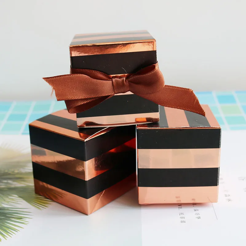 

10pcs/lot Striped Square Gift Box Wedding Gold Silver Candy Cookie Packaging Box Candy Boxes Bag Paper Factory Direct selling