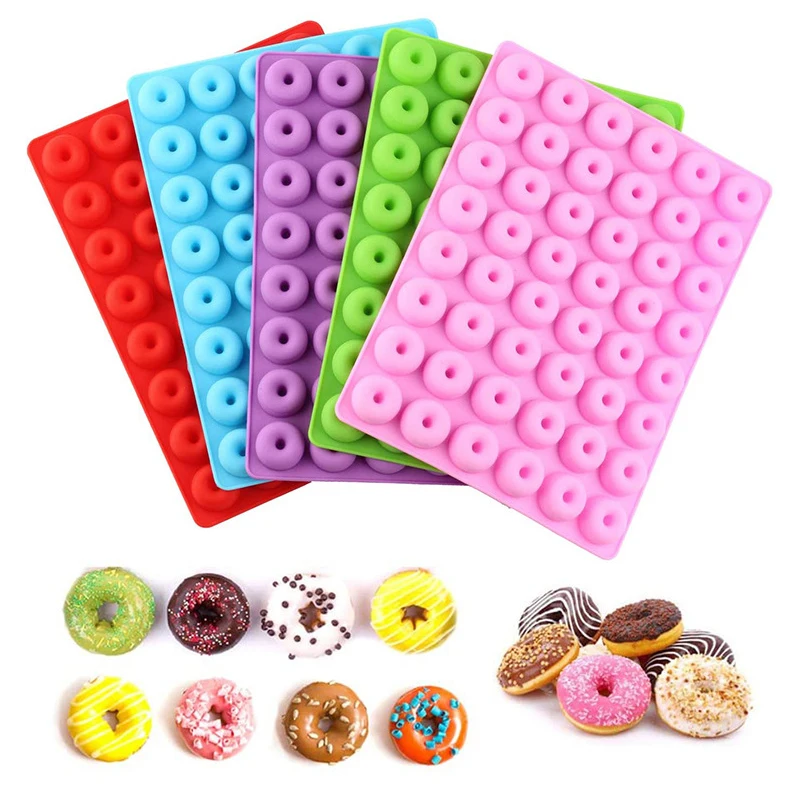 Colourful 48 Hole Non Stick Silicone Mini Donut Mould Tray Cooking Mold Baking 