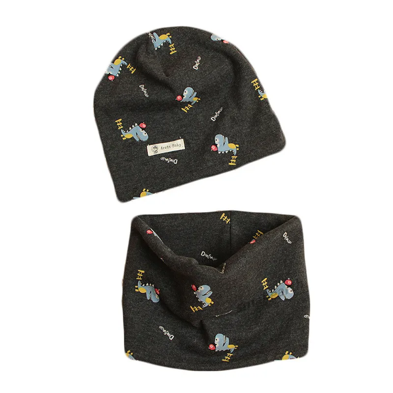 Осенне-зимний детский хлопковый комплект с шапочкой и шарфом, вязаная крючком детская шапка, шапки для мальчиков, комплекты с шарфом для маленьких девочек, детские шапки с воротником - Цвет: C2
