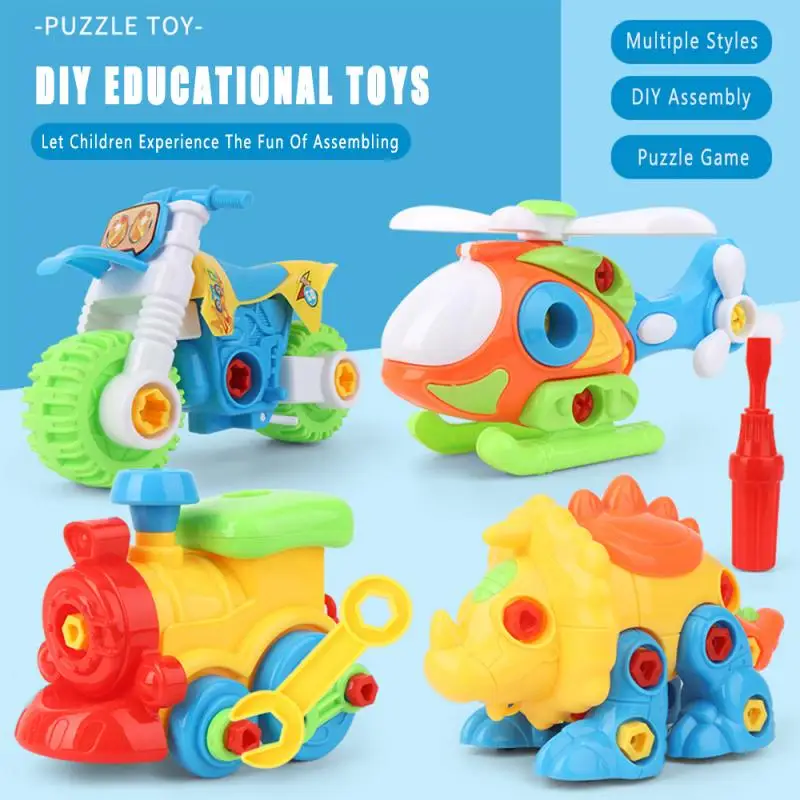 

Children's Educational Toys Manual DIY Nut Combination Assembly Disassembly Train Car Airplane Motorcycle Model Blocks Toys
