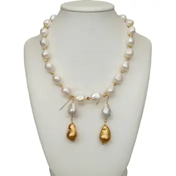 

Freshwater Cultured White Baroque Pearl Necklace Keshi Pearl Earrings Set
