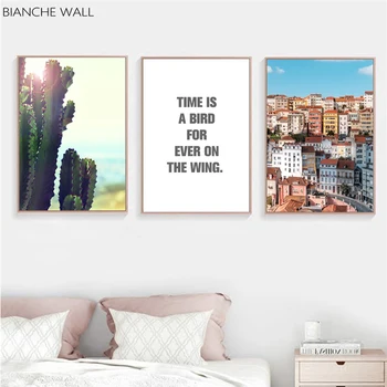 

Retro Architecture Cactus Canvas Art Nordic Poster Old House Scenery Decorative Print Wall Painting Decoration Picture