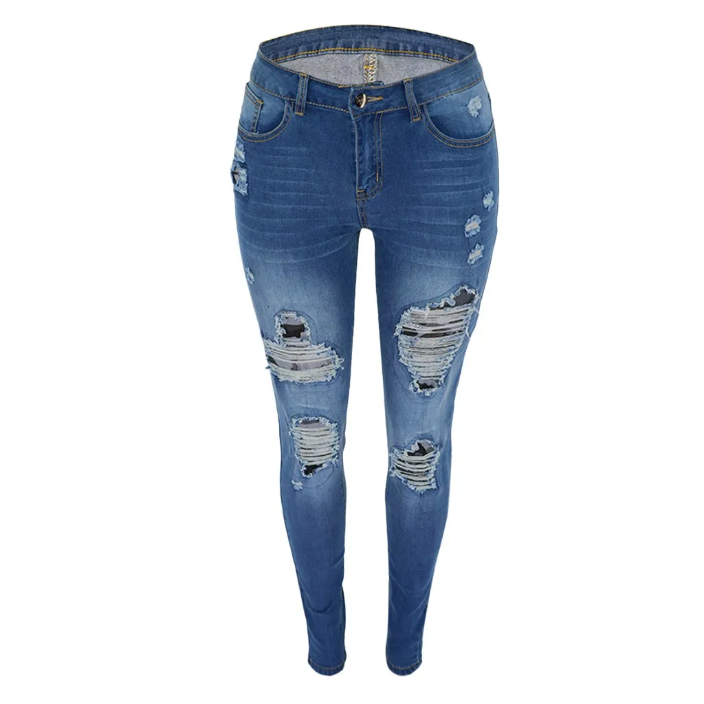 Синий KANCOOLD Fashion Women Street Style Casual Stretch Plaid Print Splice Jean Comfortable Leggings Slim Hole Trouser Pants New - Цвет: Синий