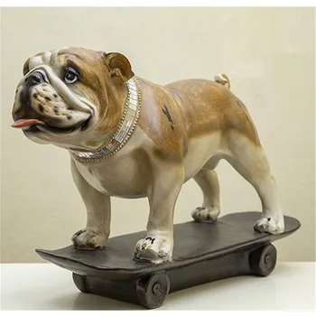 

58CM American English Bulldog Art Sculpture Skateboard Dog Statue Animal Figurine Creative Resin Crafts Home Decoration R5346