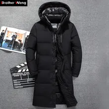 Зимняя Мужская Утепленная X-Long белая куртка на утином пуху Новая мода с капюшоном выше колена теплая парка пальто Мужская брендовая одежда